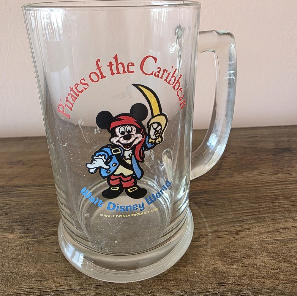 Disney Pirates of the Caribbean Glass Mug with Red and Blue Accents